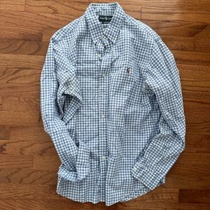 Ralph Lauren Men’s Custom Fit Long Sleeve Blue White Gingham Collar Shirt